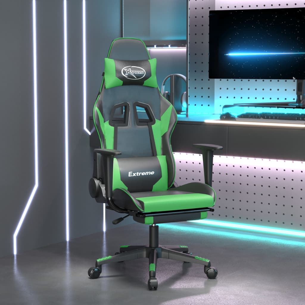 vidaXL Massage Gaming Chair with Footrest Black Faux Leather