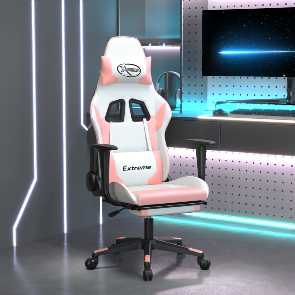 vidaXL Massage Gaming Chair with Footrest Black Faux Leather