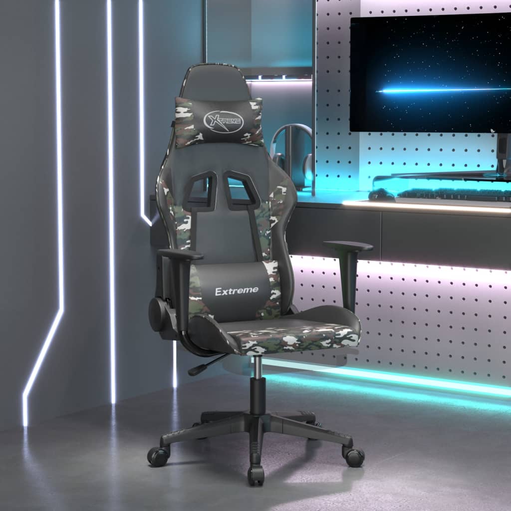 vidaXL Massage Gaming Chair with Footrest Black Faux Leather