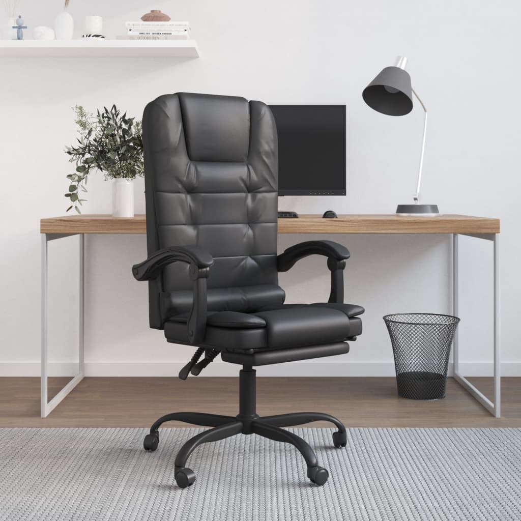 vidaXL Massage Chair Desk Office Chair with Adjustable Footrest Faux Leather