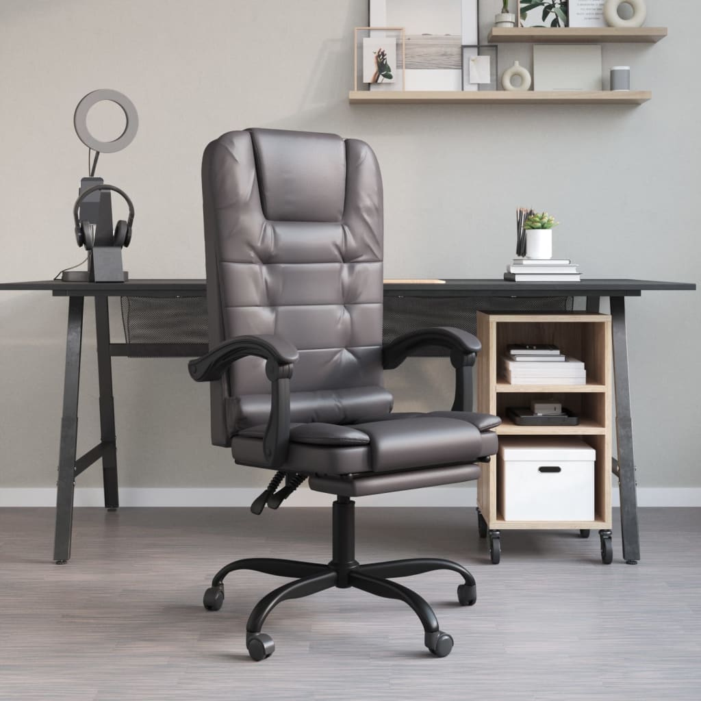 vidaXL Massage Chair Desk Office Chair with Adjustable Footrest Faux Leather
