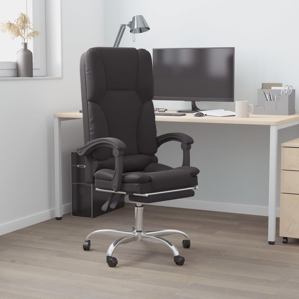 vidaXL Massage Chair Desk Office Chair with Adjustable Footrest Faux Leather