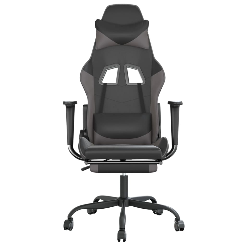 vidaXL Gaming Chair with Footrest Black and Gray Faux Leather