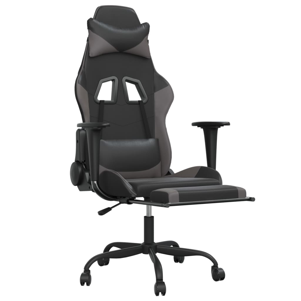 vidaXL Gaming Chair with Footrest Black and Gray Faux Leather