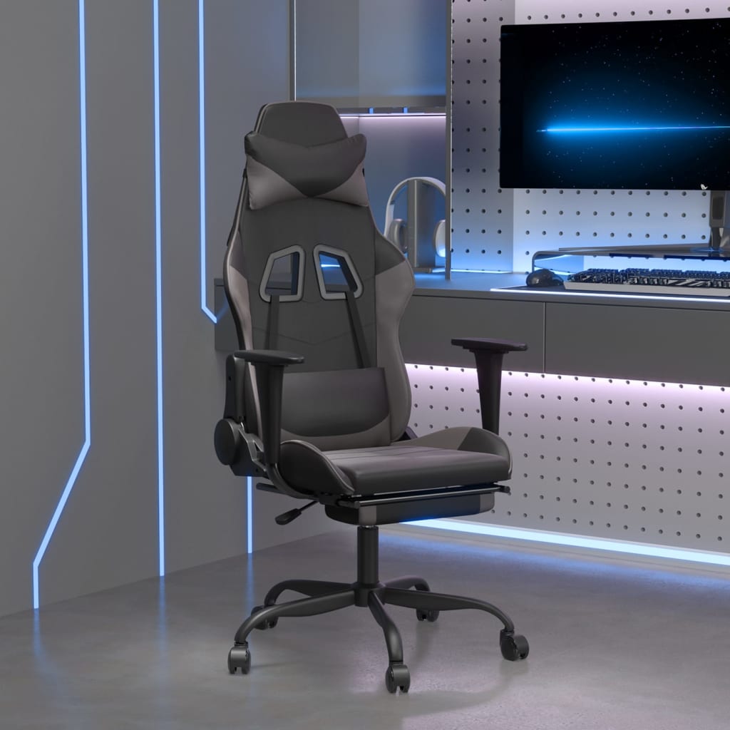 vidaXL Gaming Chair with Footrest Black and Gray Faux Leather