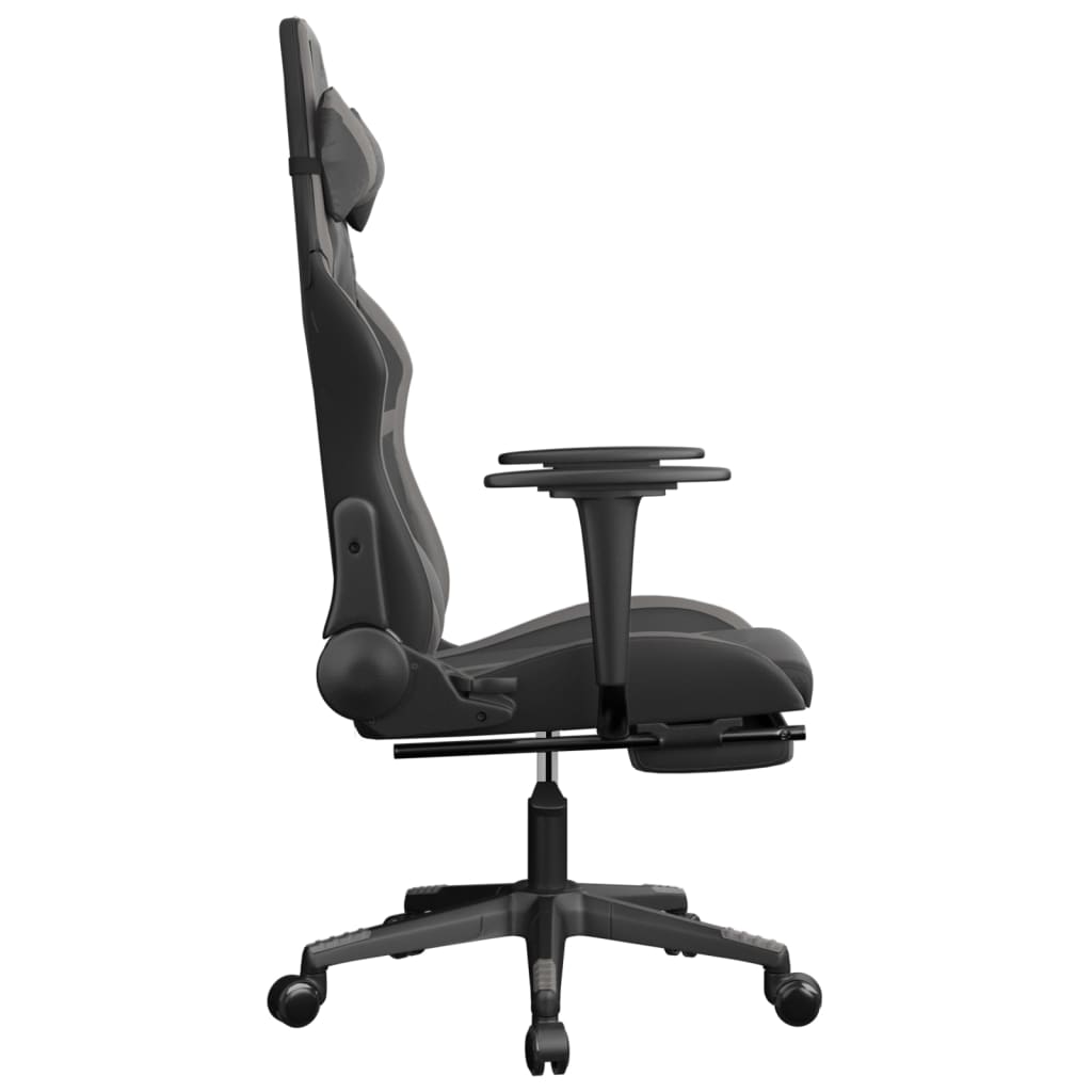 vidaXL Gaming Chair with Footrest Black and Gray Faux Leather