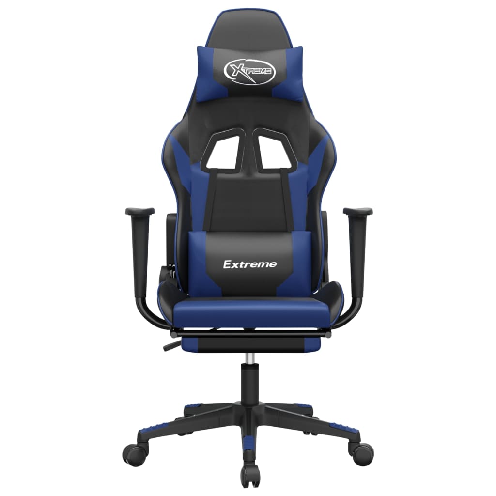 vidaXL Gaming Chair with Footrest Black and Blue Faux Leather
