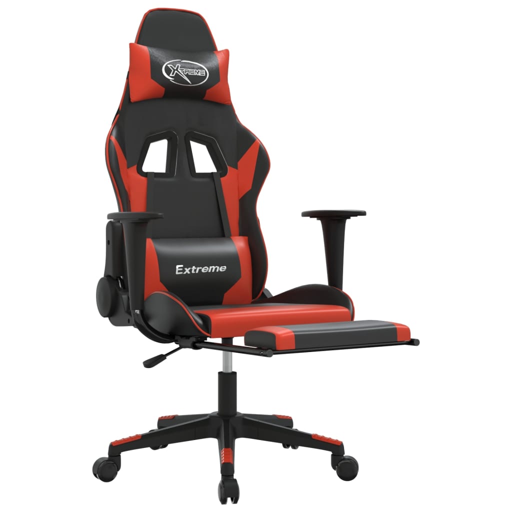 vidaXL Gaming Chair with Footrest Black and Red Faux Leather