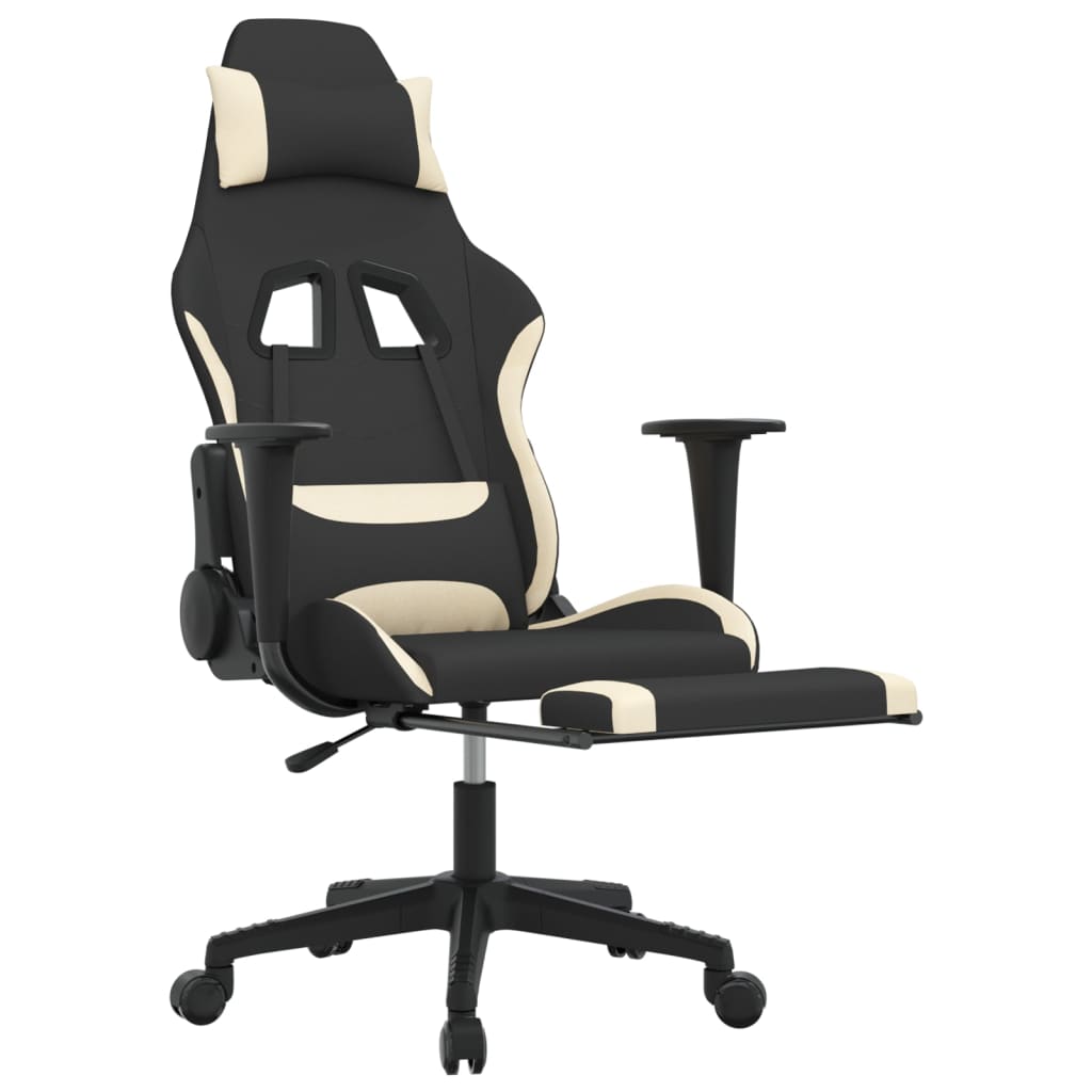 vidaXL Gaming Chair with Footrest Black and Cream Fabric