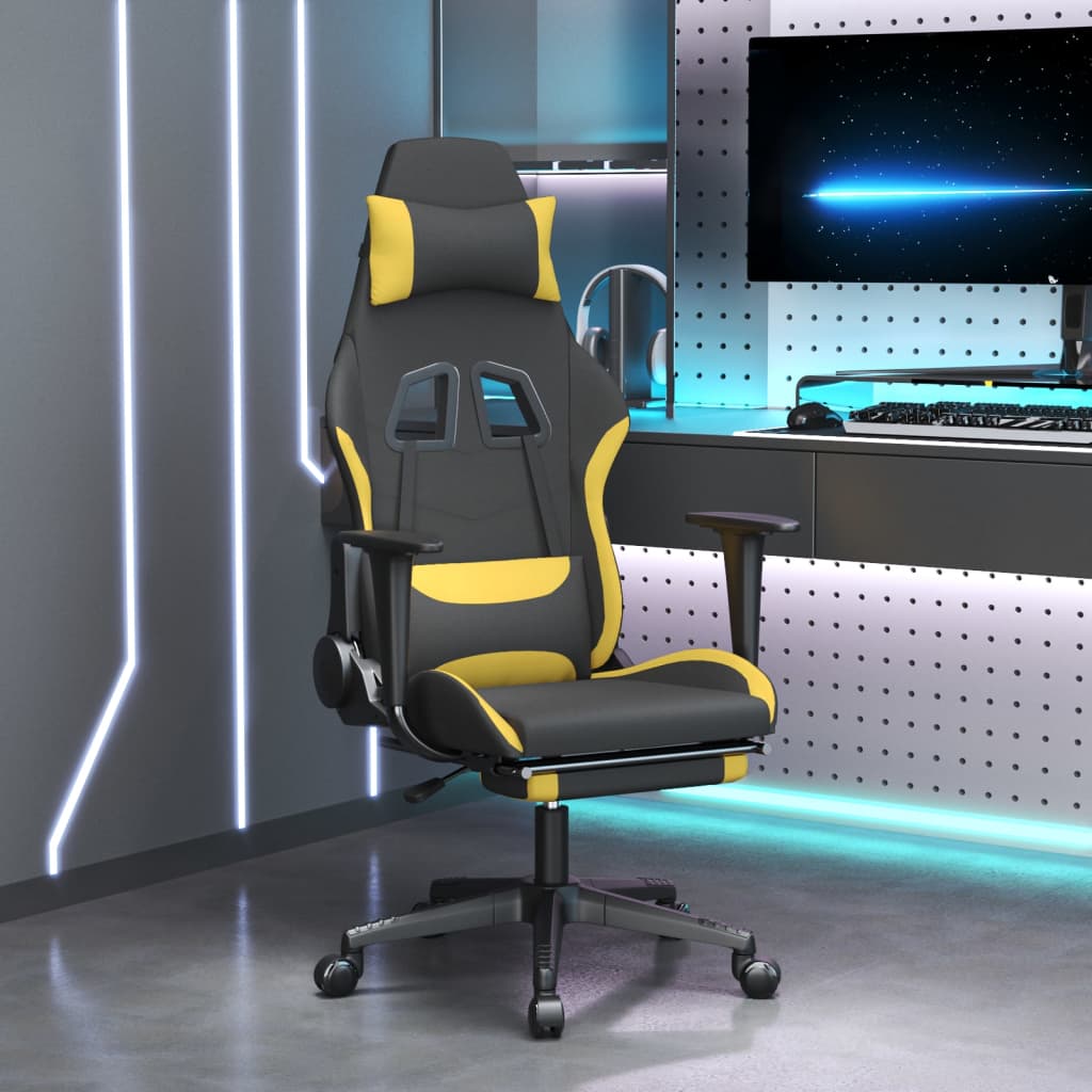 vidaXL Gaming Chair with Footrest Black and Yellow Fabric