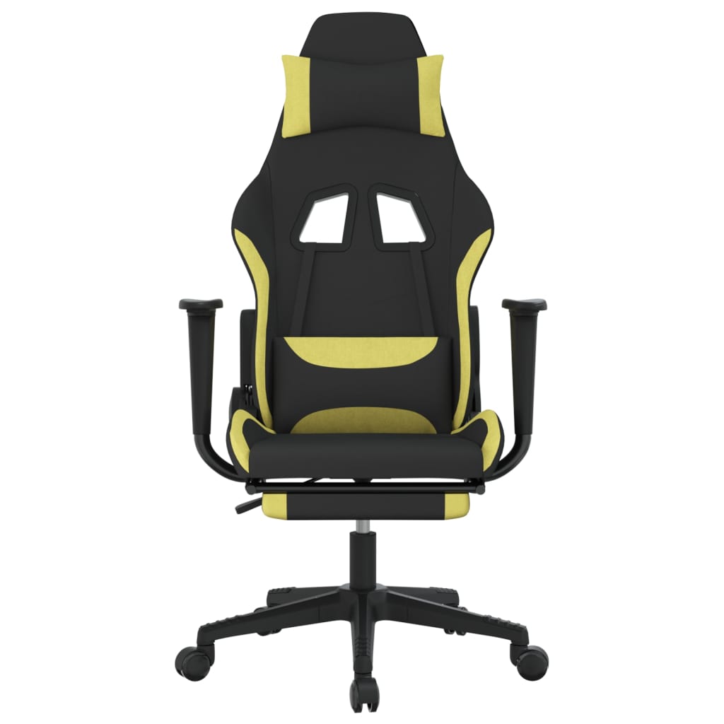 vidaXL Gaming Chair with Footrest Black and Light Green Fabric