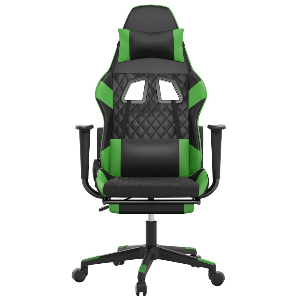 vidaXL Gaming Chair with Footrest Black and Green Faux Leather