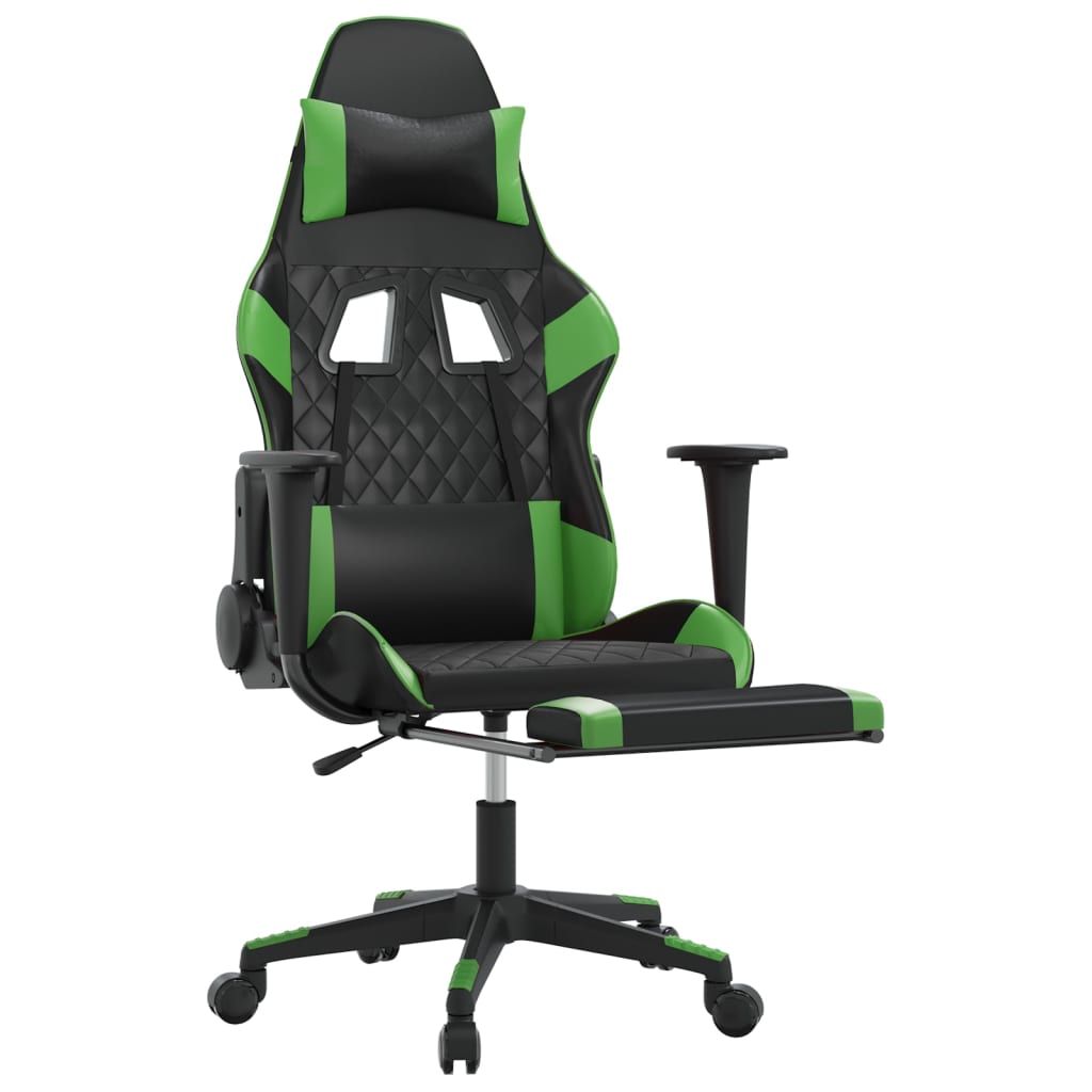 vidaXL Gaming Chair with Footrest Black and Green Faux Leather