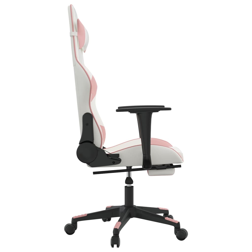 vidaXL Gaming Chair with Footrest White and Pink Faux Leather
