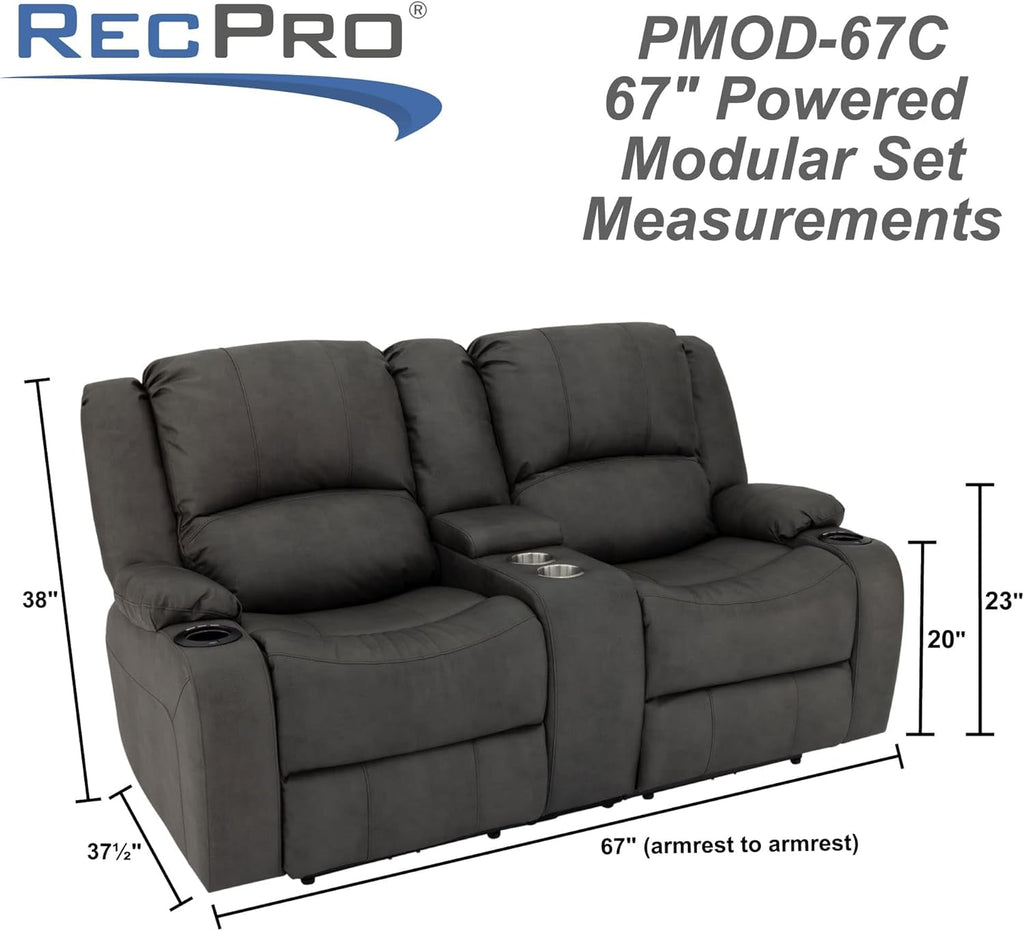Charles 67" Powered Double RV Wall Hugger Recliner Sofa RV Loveseat with Upgraded 2023 Fabric (Gunemtal)