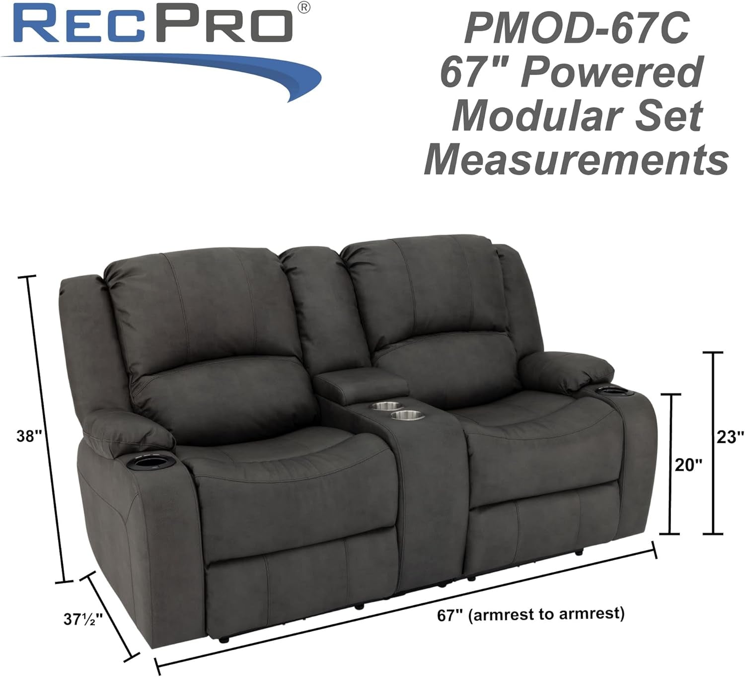 Charles 67" Powered Double RV Wall Hugger Recliner Sofa RV Loveseat with Upgraded 2023 Fabric (Gunemtal)