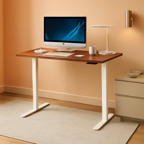 60" Electric Stand Up Desk Dark Walnut White