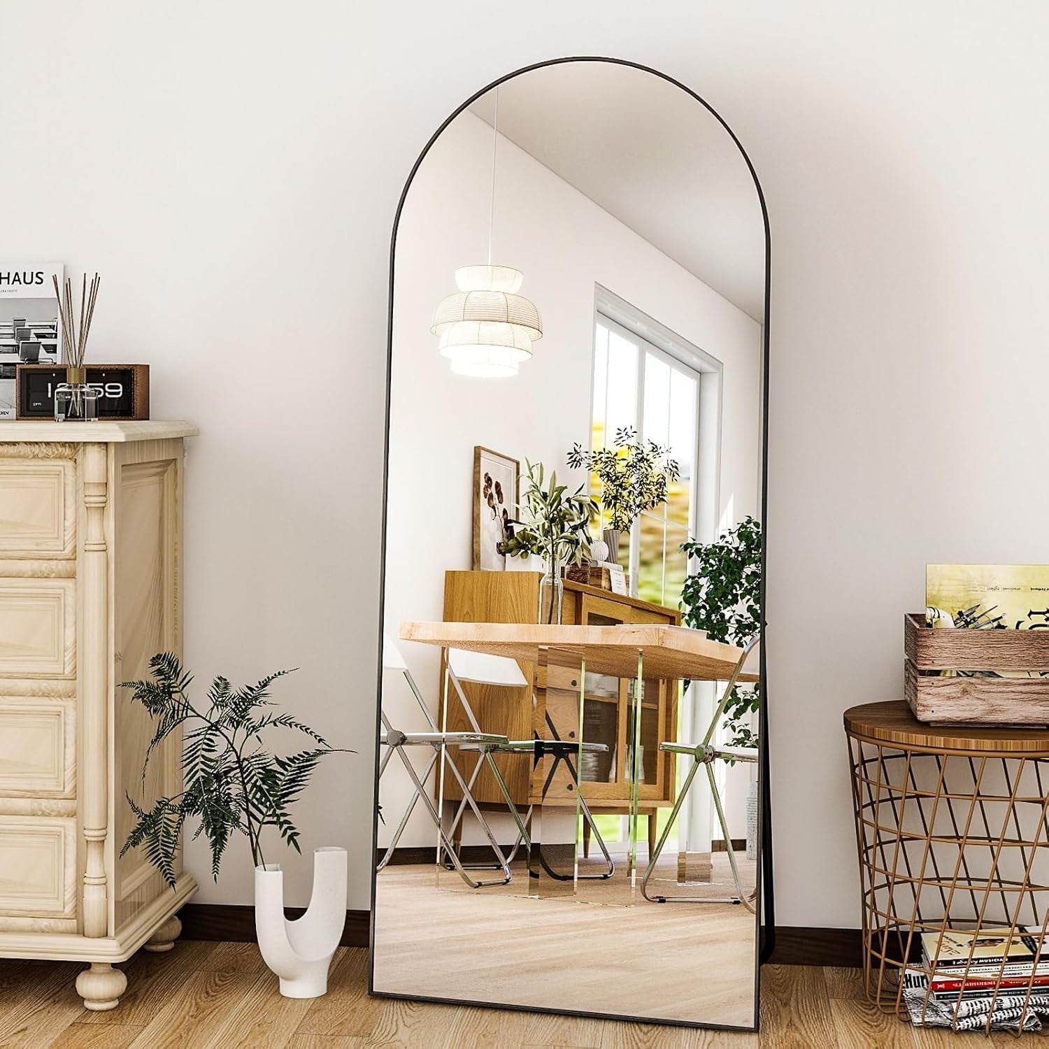 56 Inch Arch Full Length Mirror Black Frame Floor Standing
