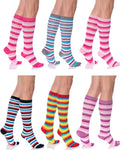 6 Pairs Women's Colorful Knee High Socks – Soft & Durable Combed Cotton (Size 9-11)