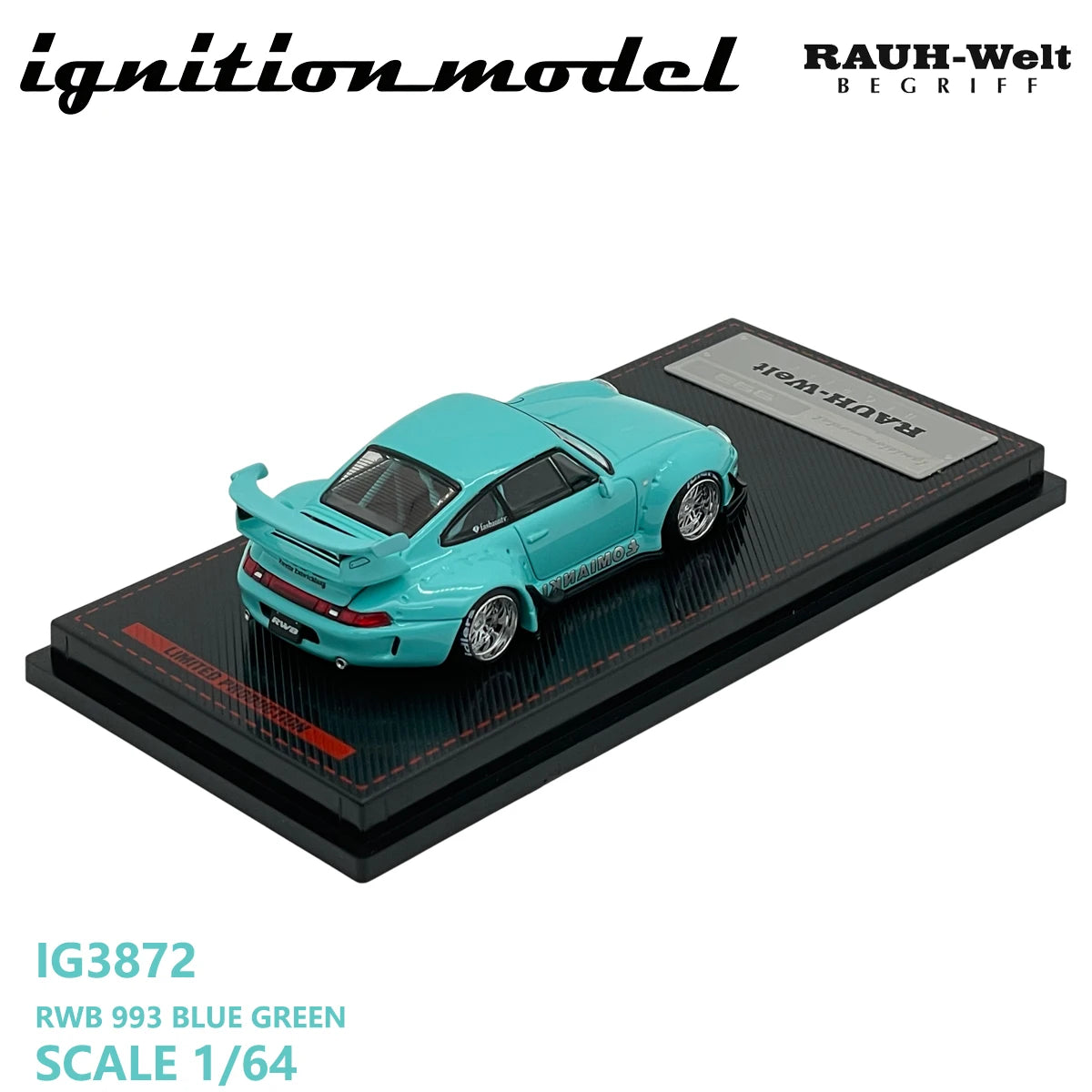 Ignition Model 1:64 Porsche 911 RWB 993 "Blue Green" Diecast Model Car #IG3872 In Stock Ready To Ship