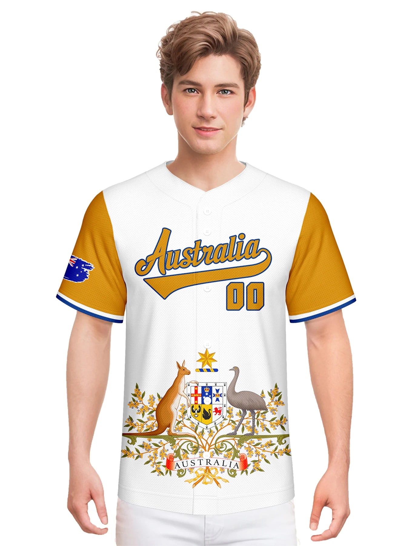Personalized Australia Baseball Jersey Custom Name Number Flag Inspired Button Down Baseball Shirt Sportwear for Men