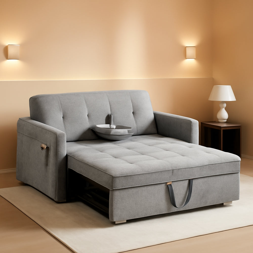57 Inch Convertible Sofa Bed With USB Charging Ports Grey