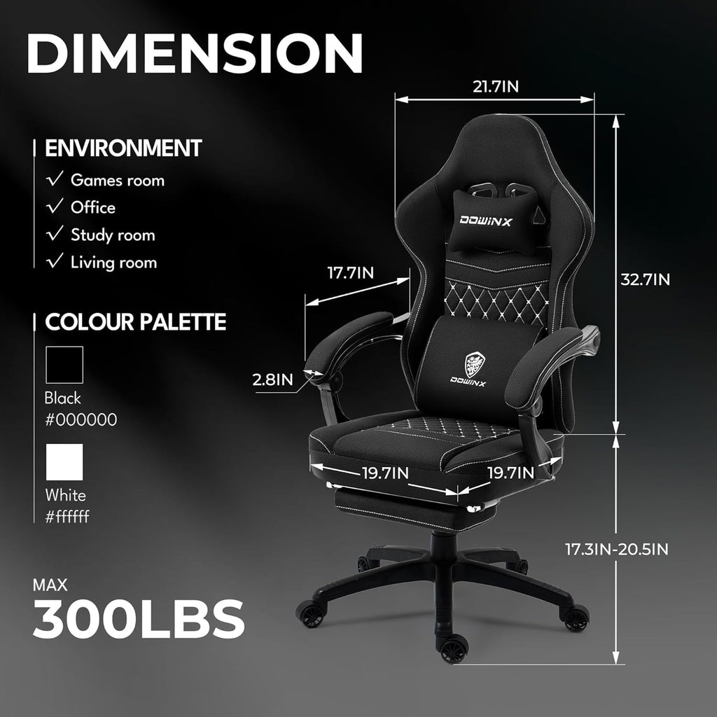 Black Breathable Fabric Gaming Chair With Massage Pad