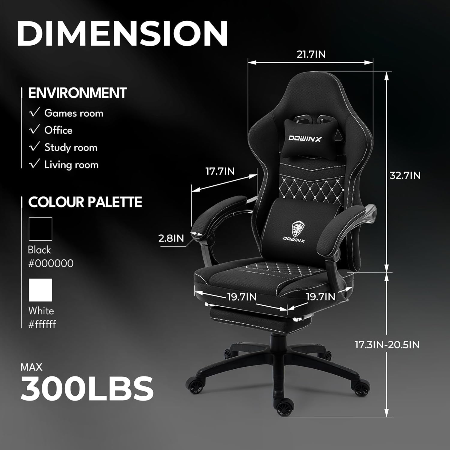 Black Breathable Fabric Gaming Chair With Massage Pad