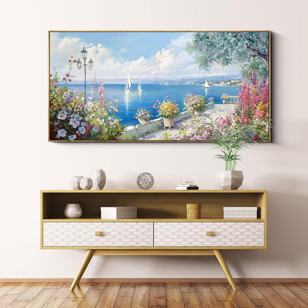 Ultramarine Coastal Seascape Canvas Wall Art 58x29