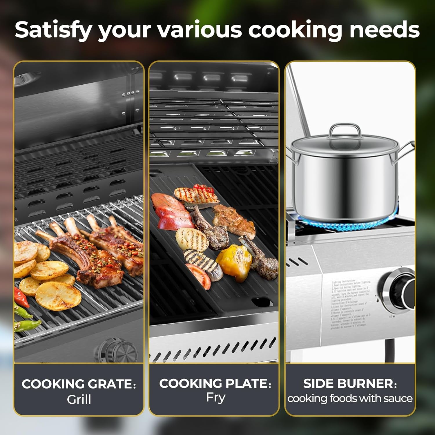 3-Burner Propane Gas Grill Stainless Steel Portable