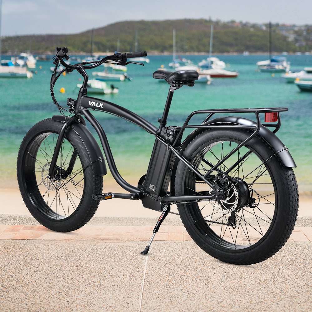 NNEMB Electric Fat Tyre Cruiser Bike, eBike with Throttle, Matte Black