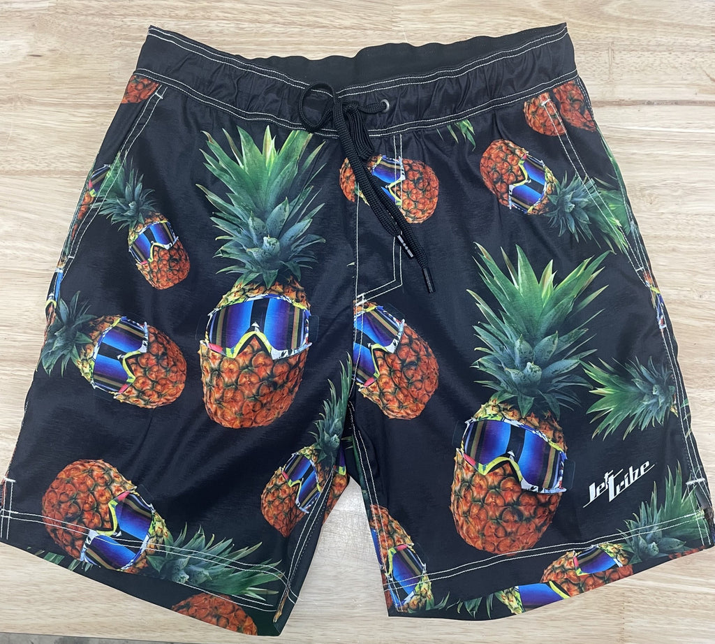 PINEAPPLE MEN'S BOARD SHORTS, ELASTIC STRETCH BAND, JTM 23250BK-PS, COLOR: BLACK (PHOTOGRAPHY SAMPLES)