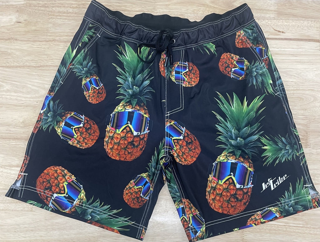 PINEAPPLE MEN'S BOARD SHORTS, ELASTIC STRETCH BAND, JTM 23250BK-PS, COLOR: BLACK (PHOTOGRAPHY SAMPLES)