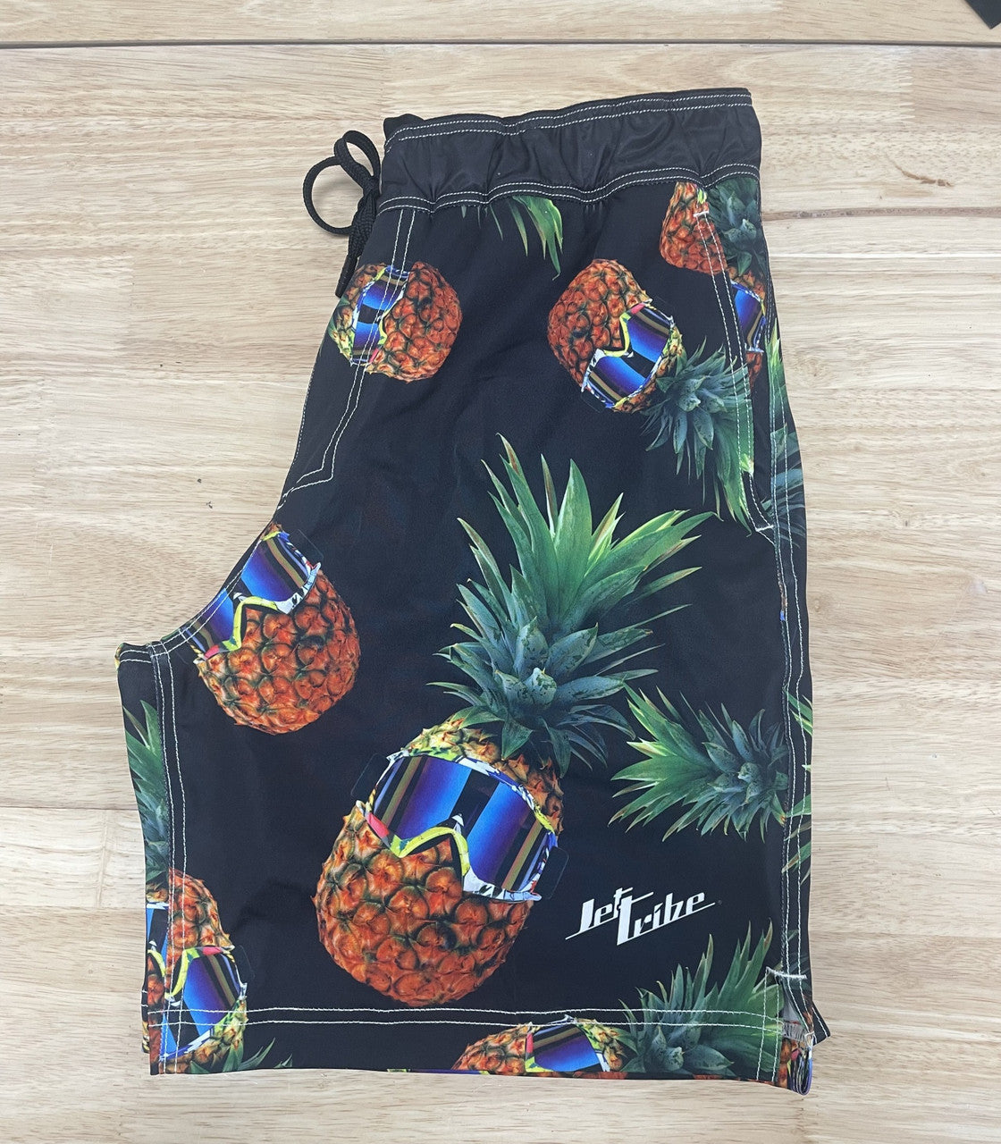 PINEAPPLE MEN'S BOARD SHORTS, ELASTIC STRETCH BAND, JTM 23250BK-PS, COLOR: BLACK (PHOTOGRAPHY SAMPLES)