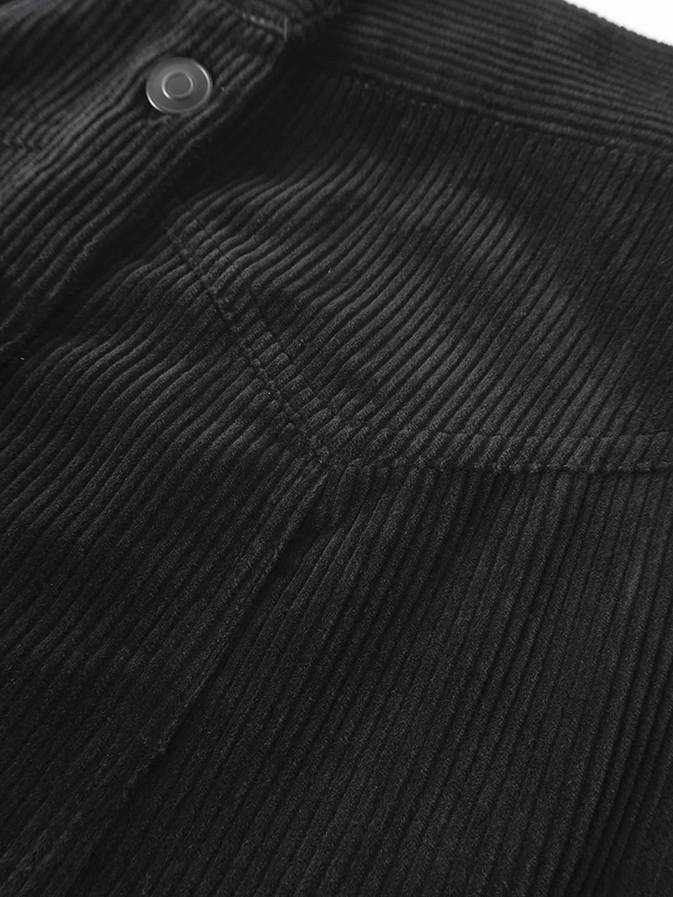 Button Down A-Line Corduroy Skirt-Black