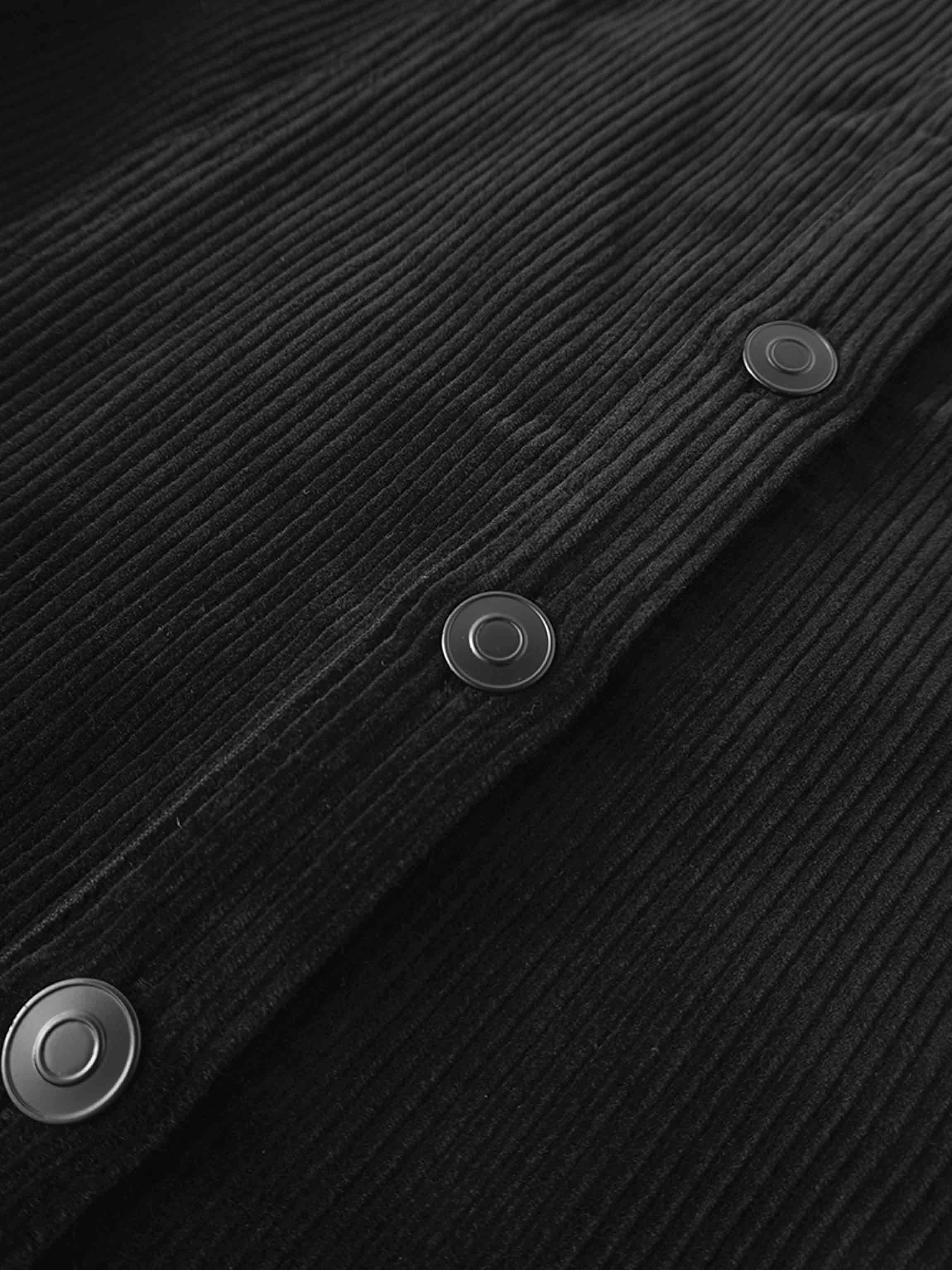 Button Down A-Line Corduroy Skirt-Black