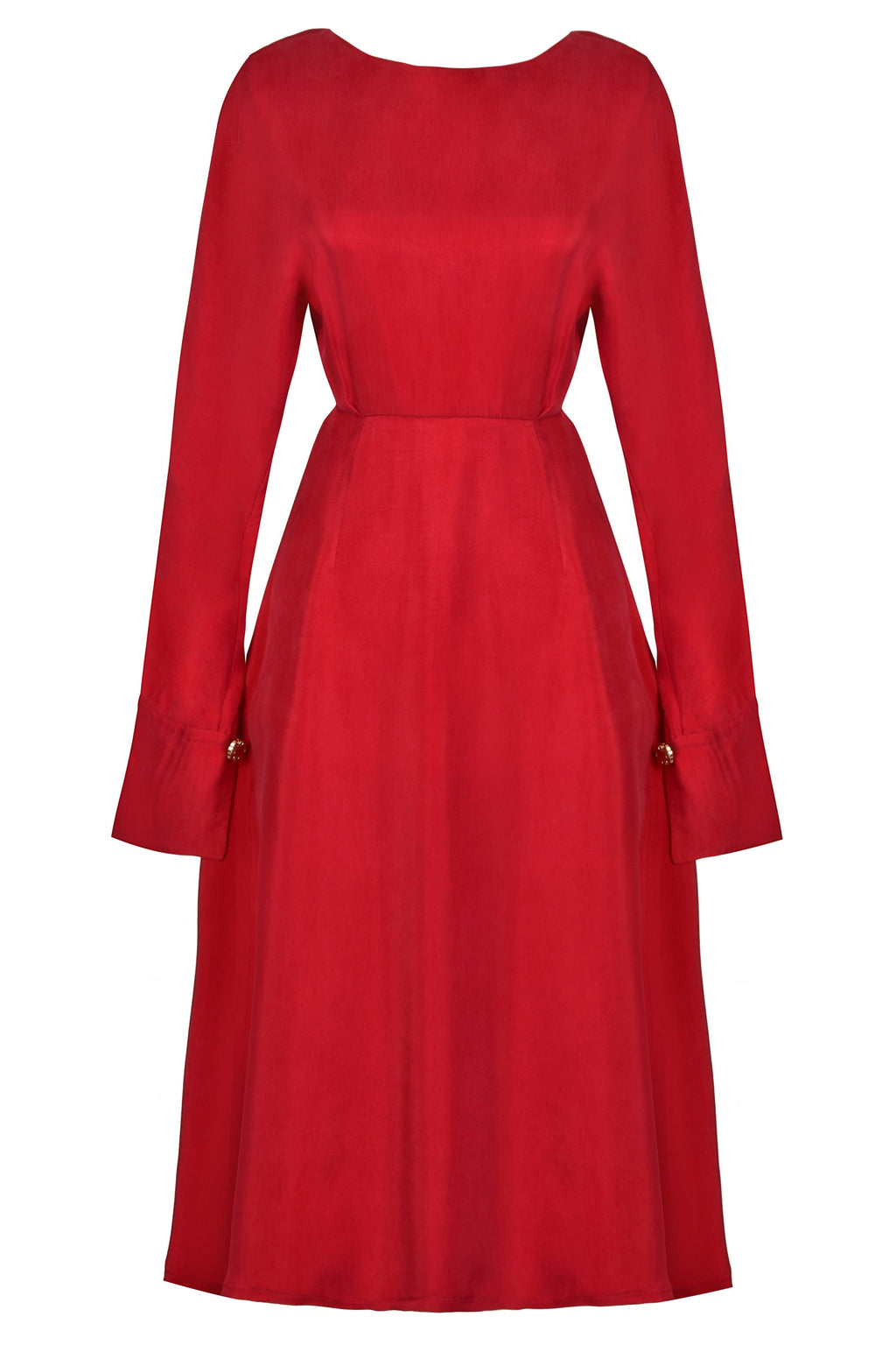 Long Sleeve Red Midi Dress