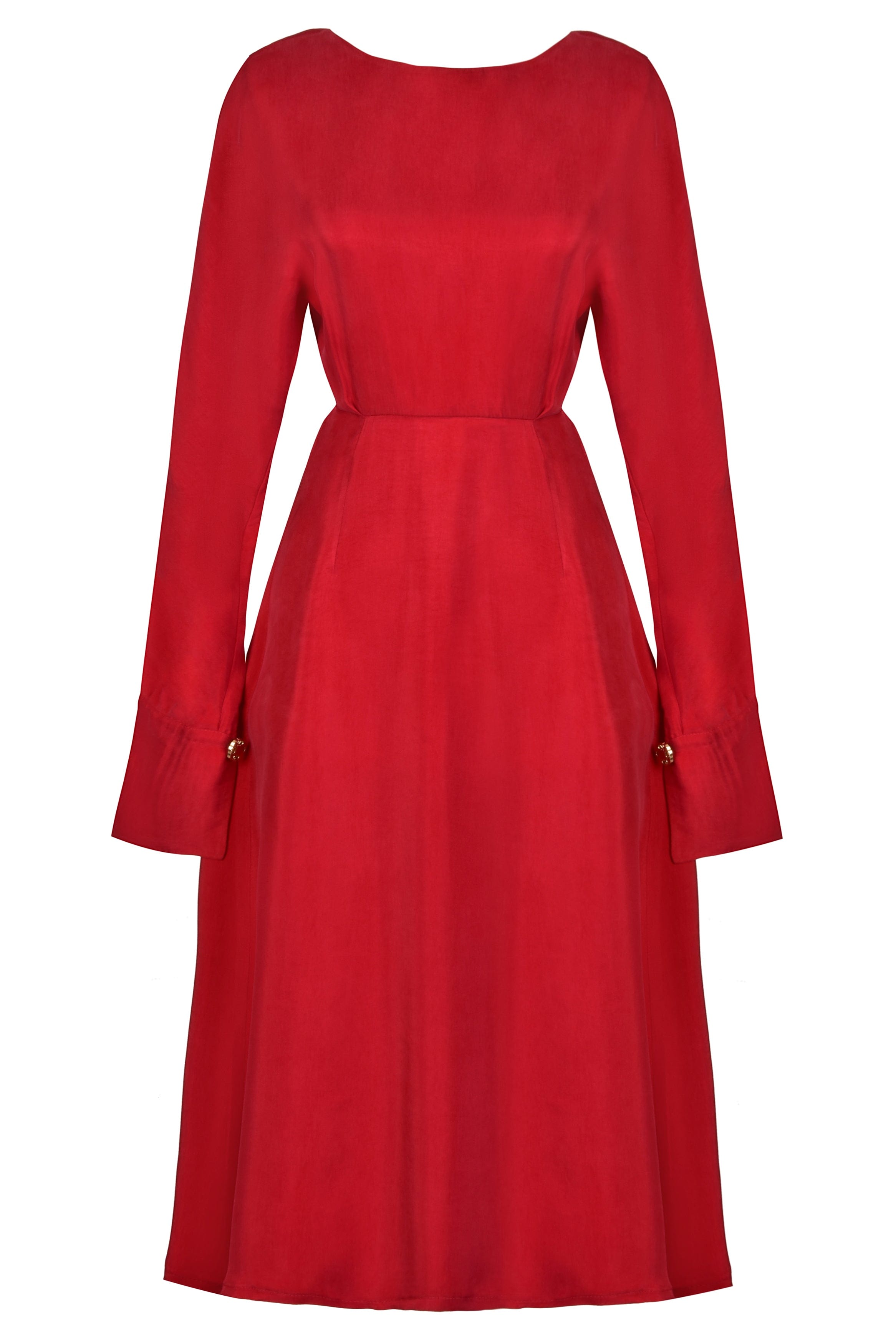 Long Sleeve Red Midi Dress