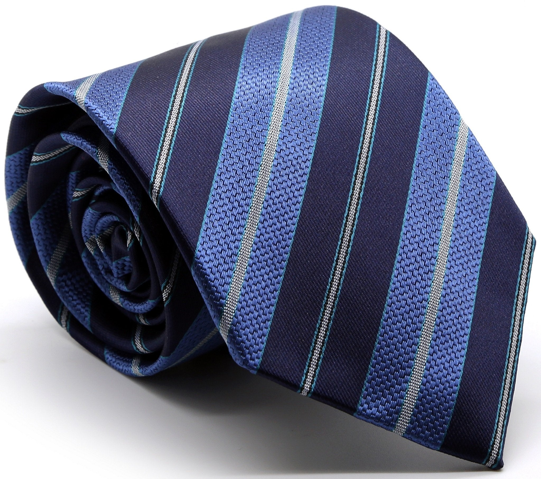 Mens Dads Classic Turquoise Striped Pattern Business Casual Necktie & Hanky Set F-6