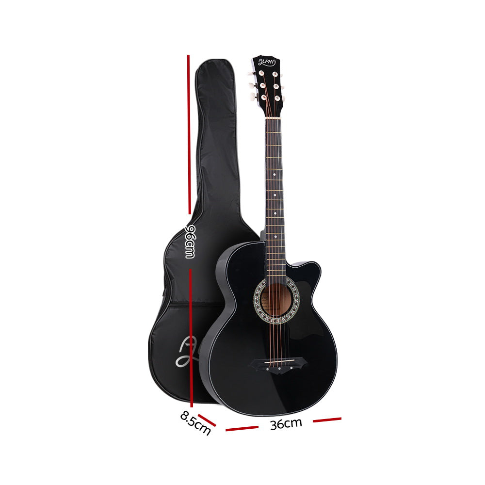 NNEDSZ 38 Inch Wooden Acoustic Guitar with Accessories set Black