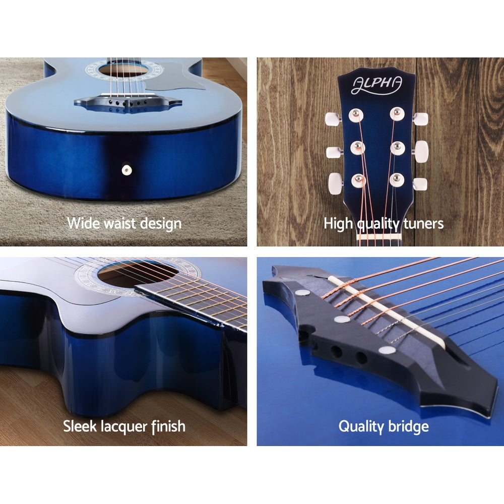 NNEDSZ 38 Inch Wooden Acoustic Guitar with Accessories set Blue