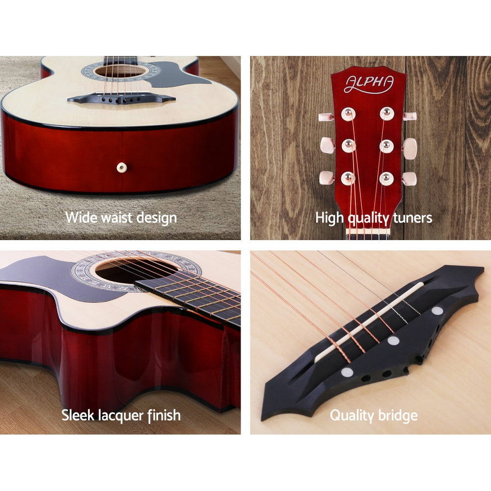 NNEDSZ 38 Inch Wooden Acoustic Guitar with Accessories set Natural Wood