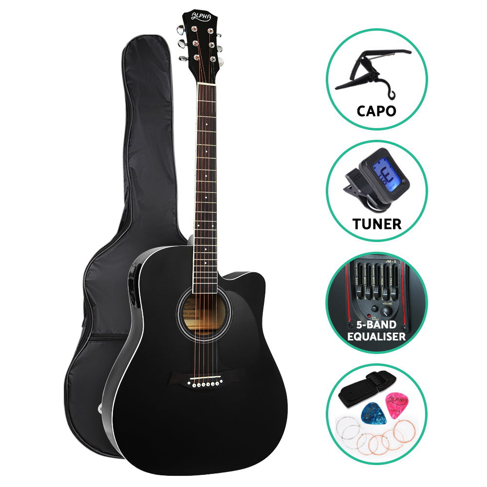 NNEDSZ 41 Inch Electric Acoustic Guitar Wooden Classical Full Size EQ Capo Black