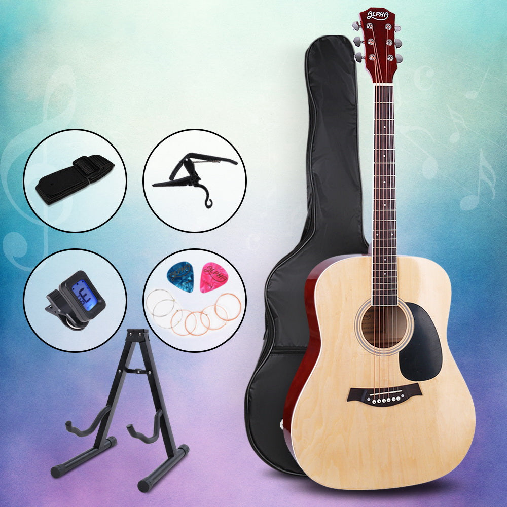 NNEDSZ 41 Inch Wooden Acoustic Guitar with Accessories set Natural Wood