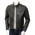 MEN BLACK LEATHER BIKER JACKET HEBRON