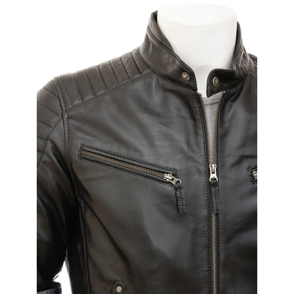 MEN BLACK LEATHER BIKER JACKET HEBRON