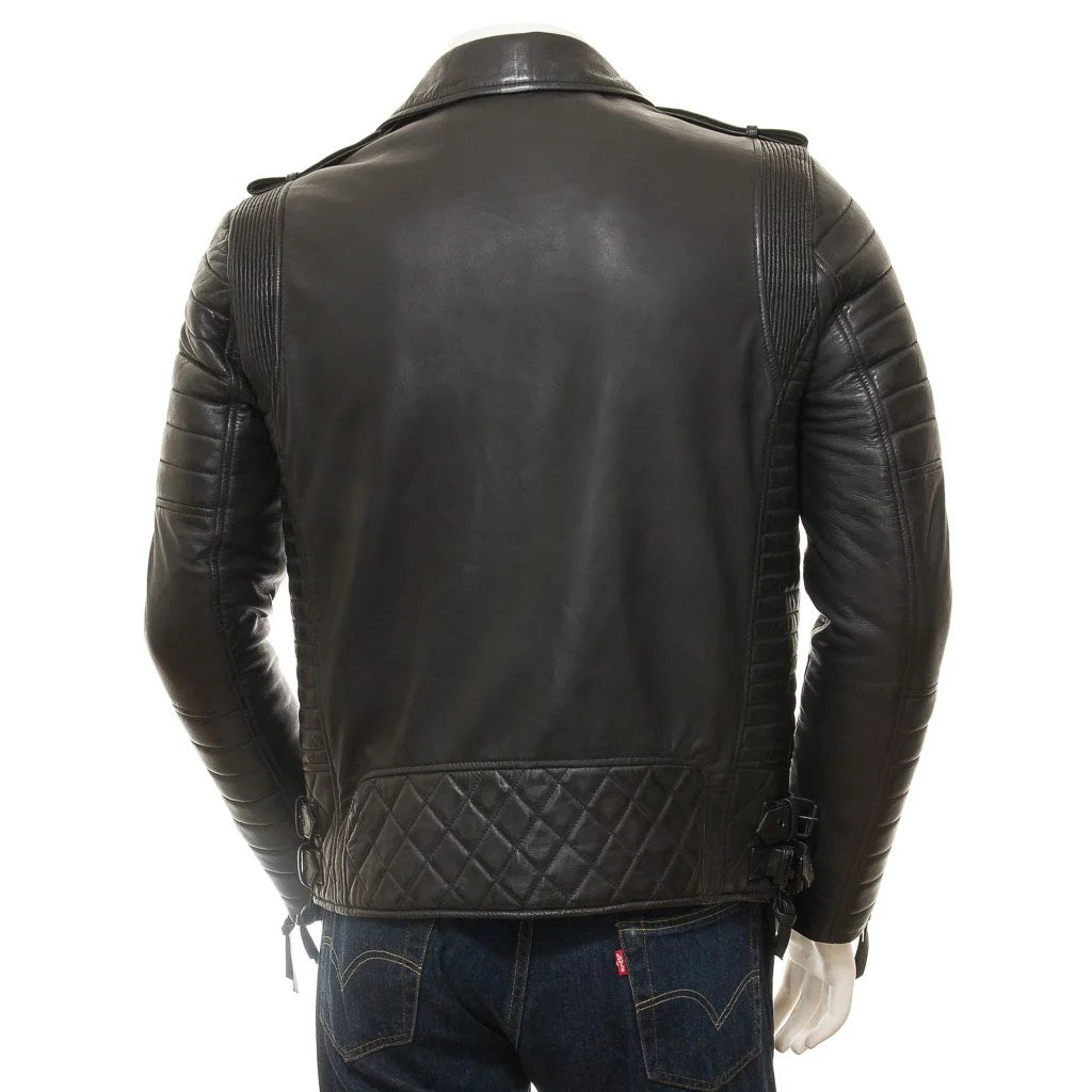 MEN BLACK LEATHER BIKER JACKET NICHOLS