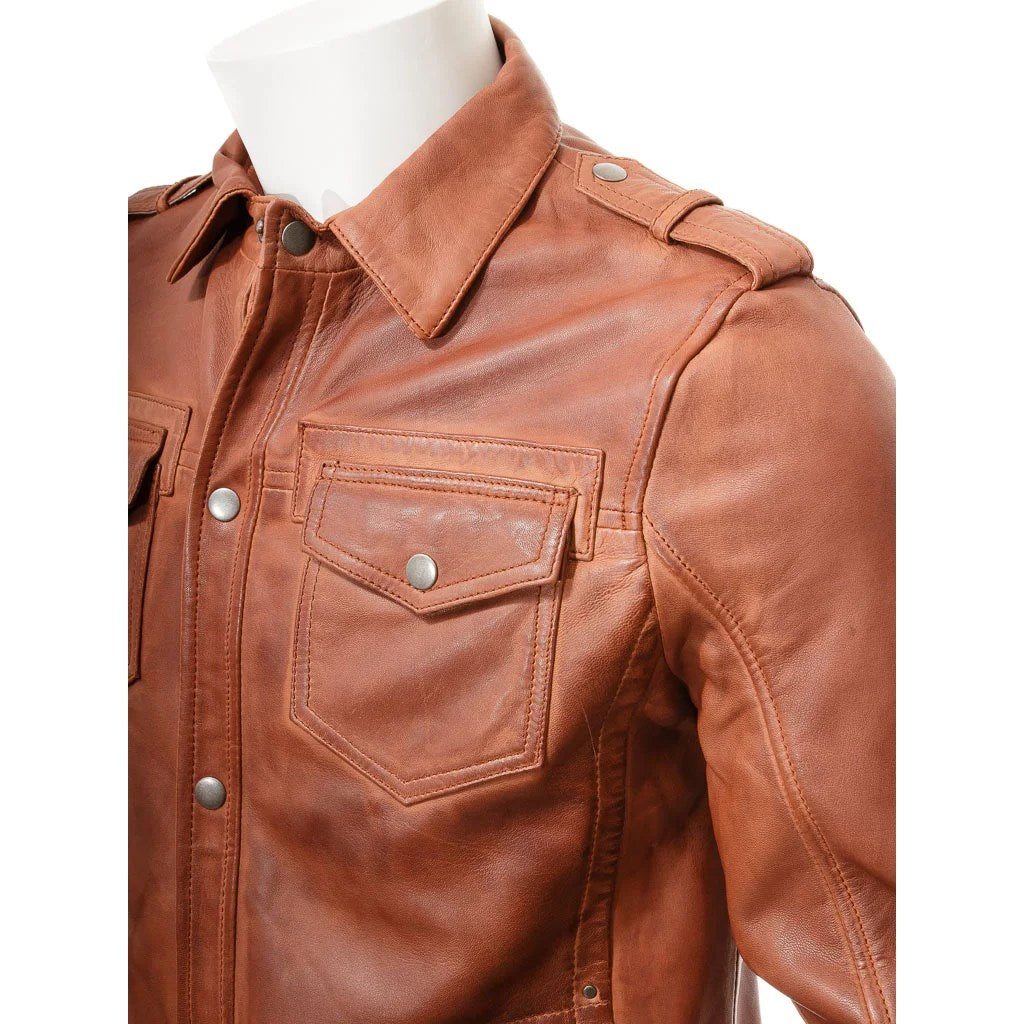 MEN BROWN LEATHER SHIRT JACKET NORWICH
