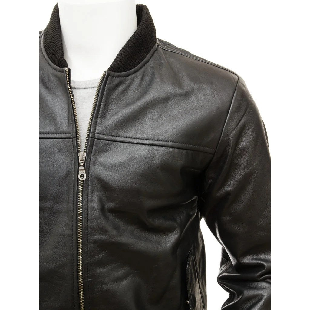 MEN BLACK LEATHER BOMBER JACKET BRADFORD