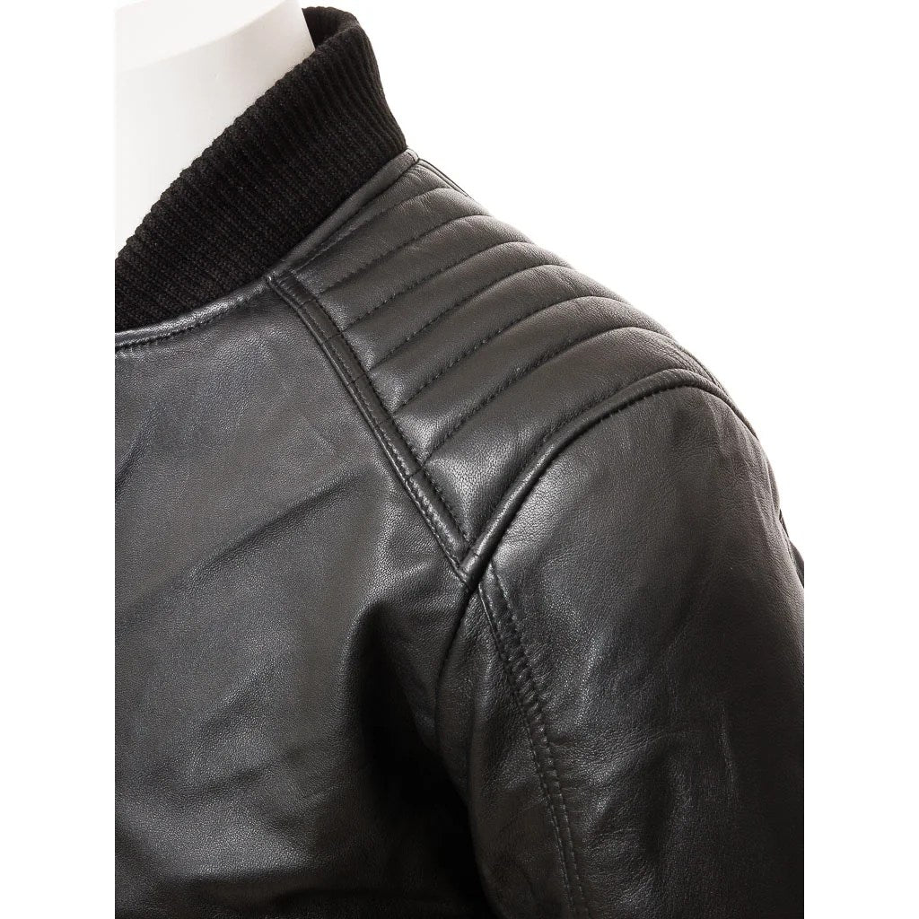 MEN BLACK LEATHER BOMBER JACKET BRANDON